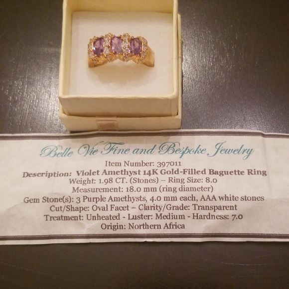 Belle Vie Amethyst 14K Gold-Filled Baguette Ring - Picture 5 of 8